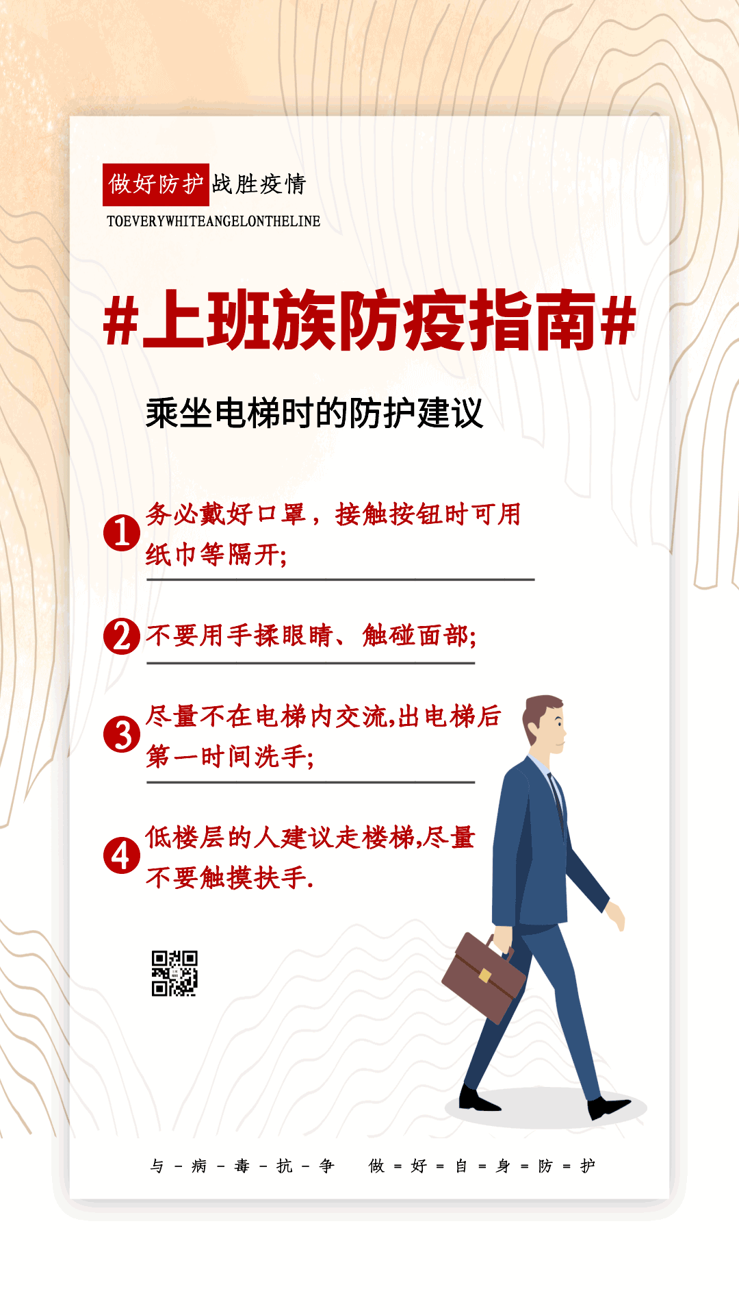 防疫指南电梯防护白色简约营销海报