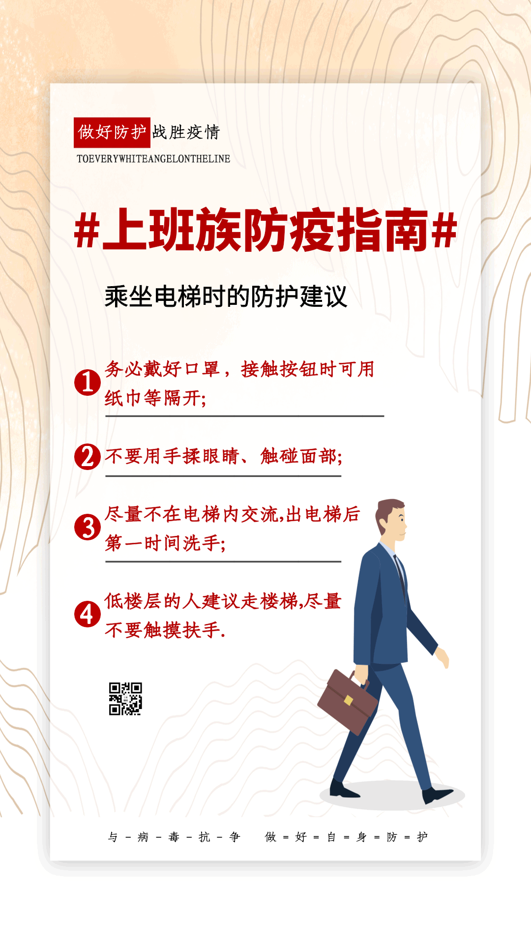 防疫指南电梯防护白色简约营销海报