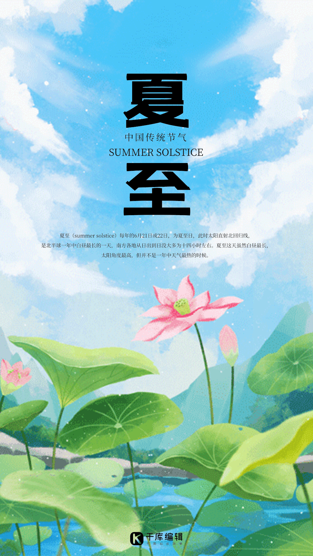 夏至荷叶节气海报