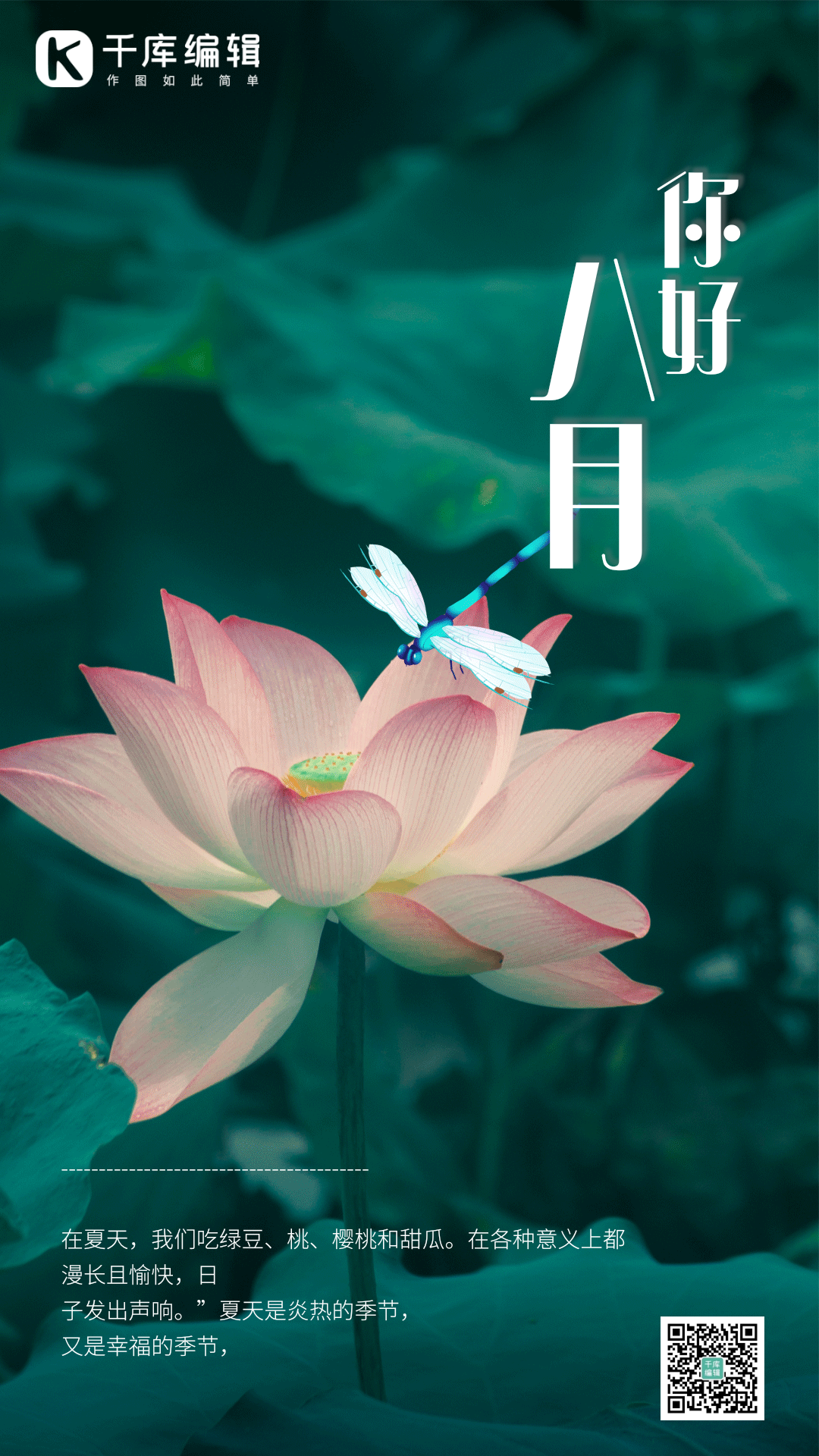 你好夏天荷花蜻蜓唯美风景动态海报