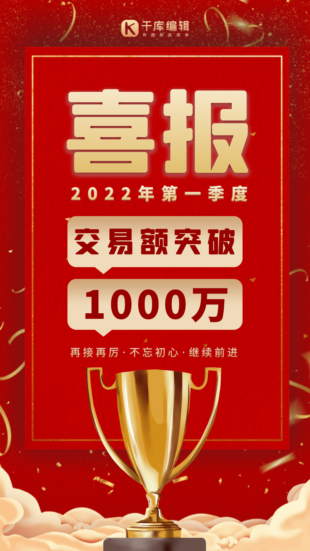 喜报业绩喜报红色喜庆奖杯gif动态海报