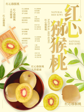红心猕猴桃美食水果海报手绘简约风南美大白虾美食宣传促销海报点击