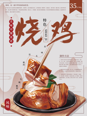 手绘烧鸡美食海报