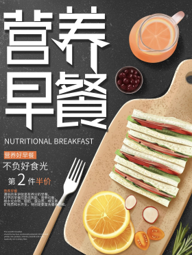手绘营养早餐美食海报