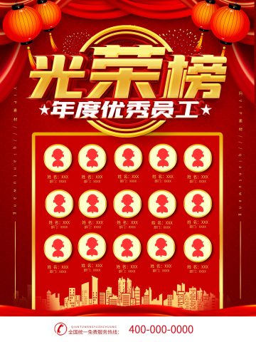 红色喜庆年度优秀员工海报