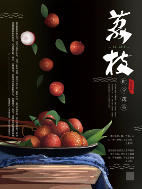 手绘荔枝水果海报