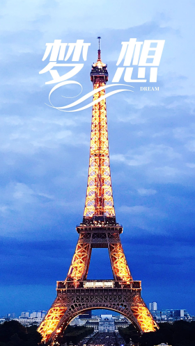 手机海报巴黎埃菲尔铁塔灯光夜晚