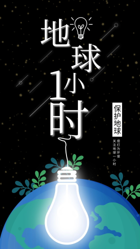 熄灯日地球一小时简约风手机海报