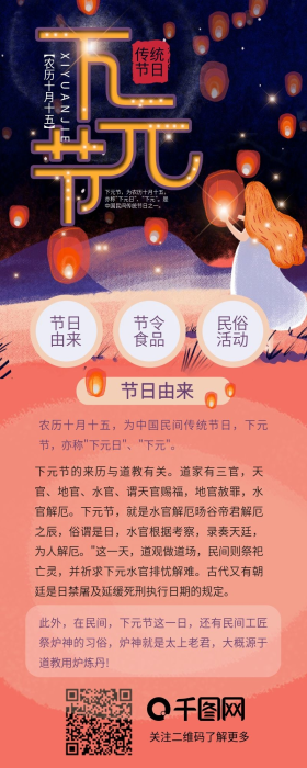 中国传统节日下元节祭祀祖先信息长图