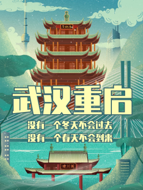 商用点击在线编辑清新武汉苏醒好久不见公益海报小清新武汉重启武汉解