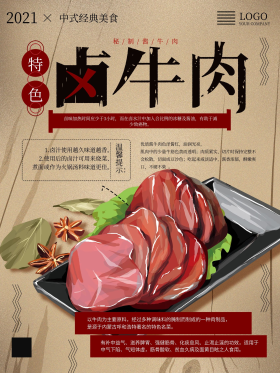 手绘经典卤牛肉海报