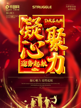 红色大气凝心聚力企业文化激励海报