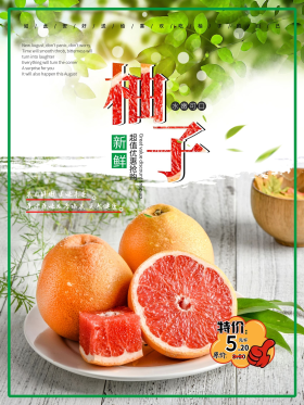 柚子应季水果促销海报