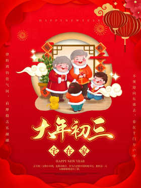 2021新年年俗初三海报春节习俗宣传海报