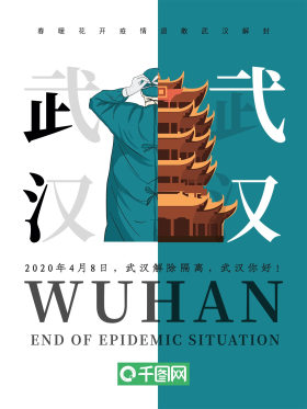 蓝白简约武汉苏醒疫情退散海报