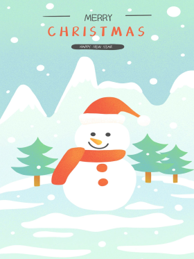 圣诞节雪人卡通节日手绘插画海报