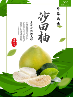 简约清新沙田柚秋季水果海报