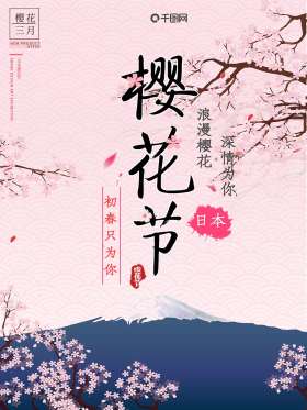 粉色手绘日本樱花节海报