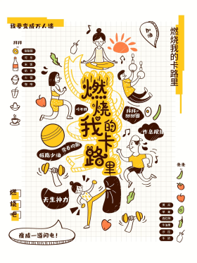健身运动减肥燃烧卡路里手绘插画海报
