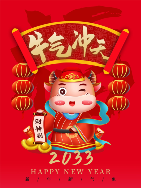 新年春节元宵牛气冲天小年夜除夕夜创意海报