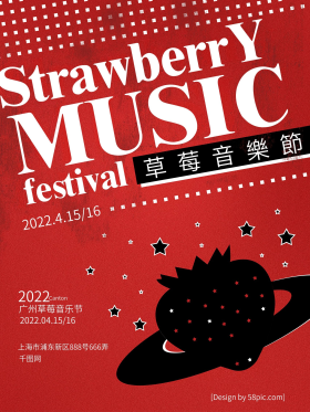 红色创意黑板字草莓音乐节海报个性宣传海报