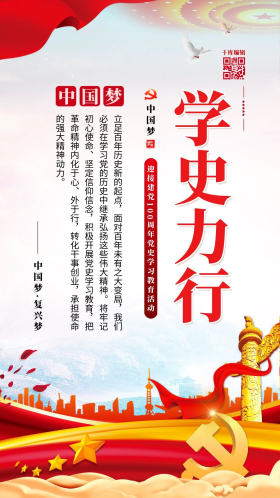 党史学习学史力行红色简约海报