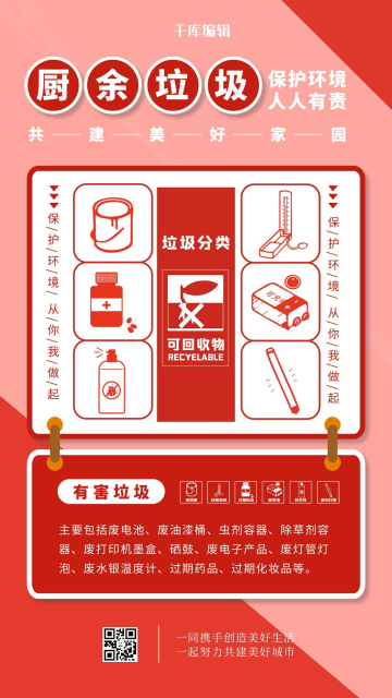 垃圾分类有害垃圾 红色简约海报