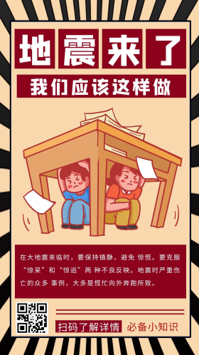 地震自救方法黄色商务风手机海报