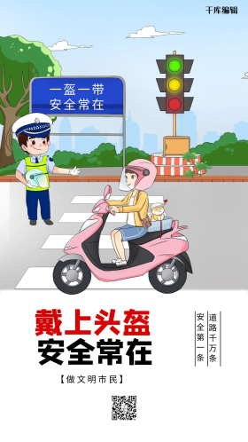 戴上头盔安全常在白色简约海报