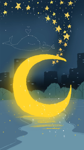 卡通手绘风夜晚月亮配图插画