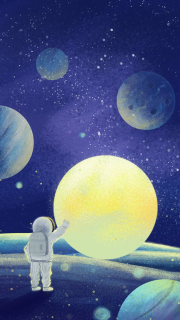 宇宙背影主题之宇航员挥手手机壁纸