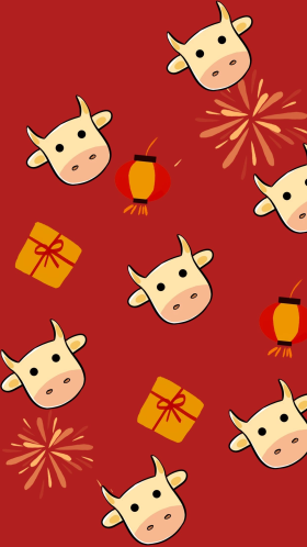 红色卡通牛头灯笼手机壁纸