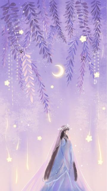 妇女节古风国风紫藤花下唯美插画手机壁纸