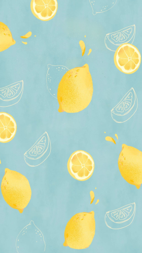 冷色系小清新创意水果柠檬水果背景手机壁纸