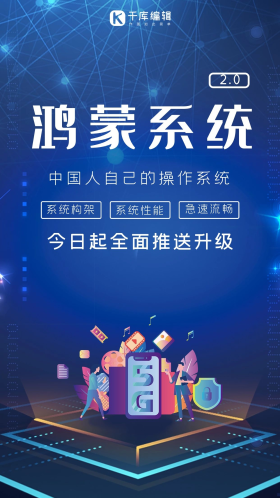 电子产品鸿蒙蓝色大气海报