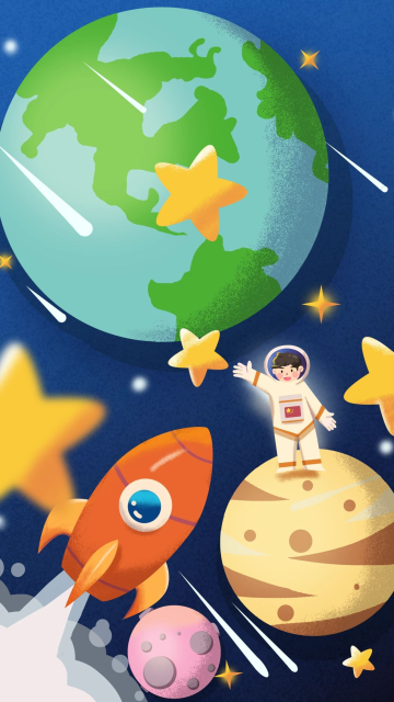 航天日航空太空星球银河卡通扁平宇航员插画科技论坛立体简约紫色几何