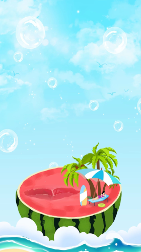 夏天西瓜蓝色卡通你好夏天手机壁纸