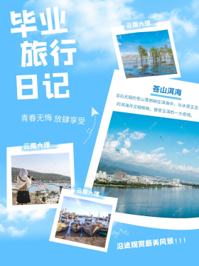 旅行日记旅游景点蓝色小清新小红书