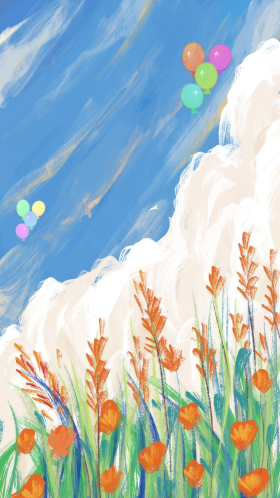 唯美浪漫手绘天空花海背景图