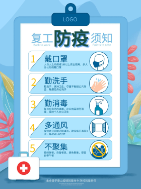 简约企业复工防疫指南防护宣传海报