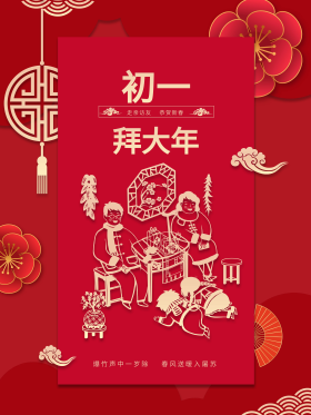 新春大年初一到初七年俗系列正月拜年海报