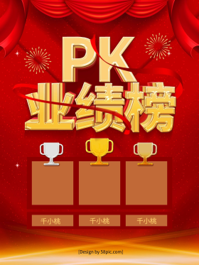 红色喜庆立体字企业pk业绩榜商业海报