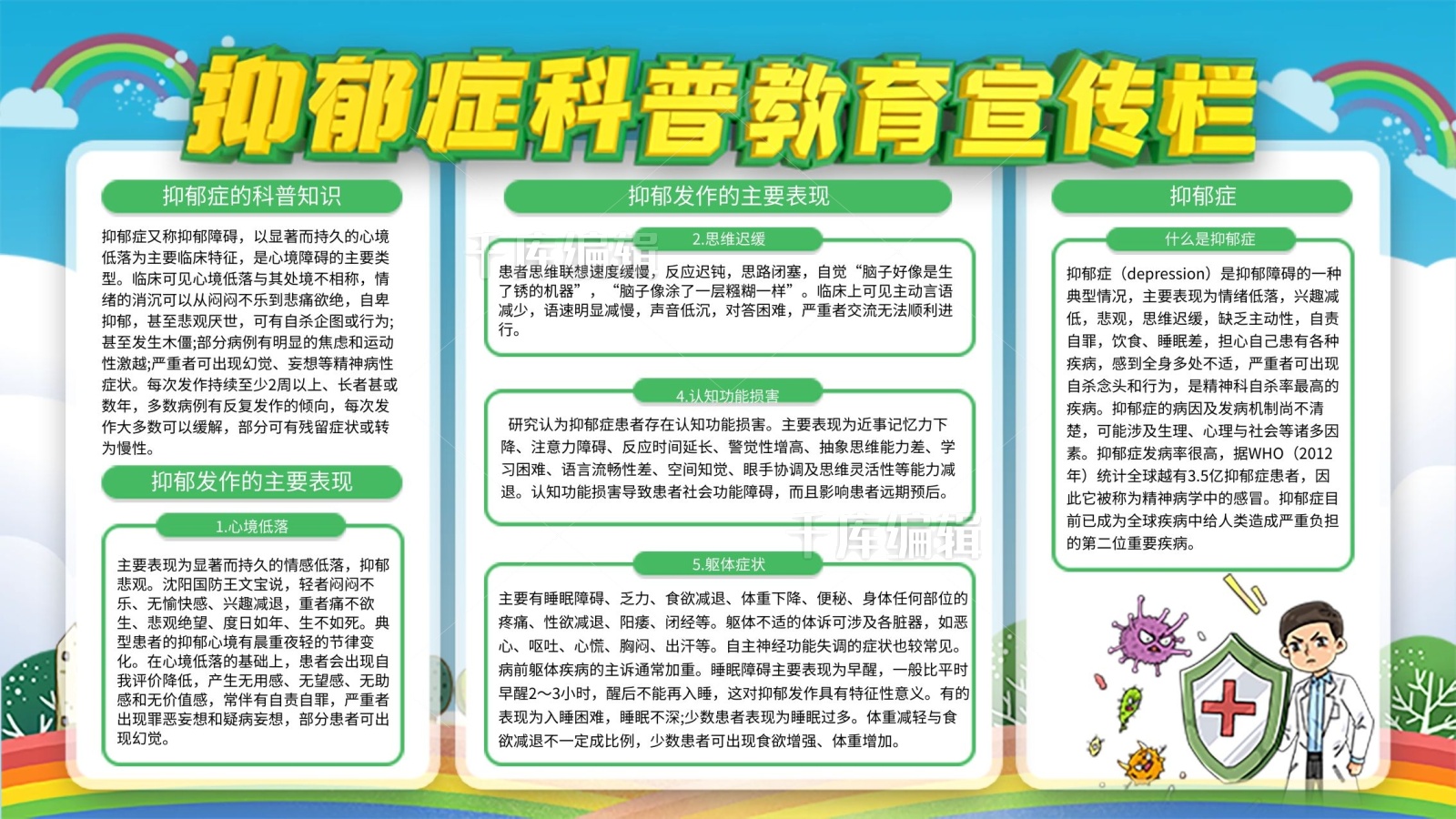 校园风抑郁症科普教育宣传栏