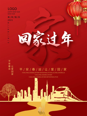 2021春节除夕春运红色创意回家过年海报