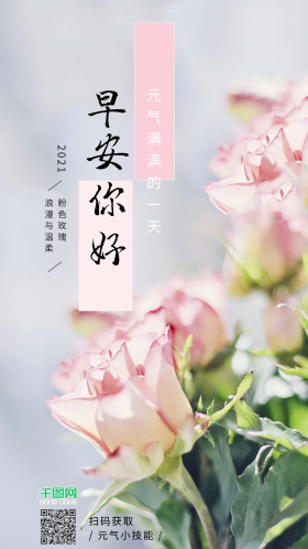 早安你好粉色玫瑰清新手机海报组图
