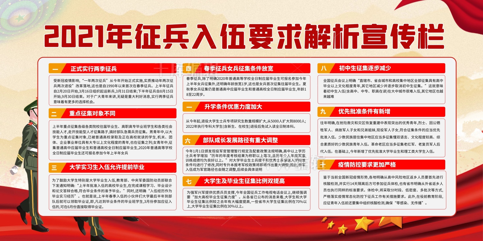 征兵入伍士兵红色创意展板