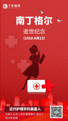 南丁格尔逝世纪念剪影红色创意手机海报