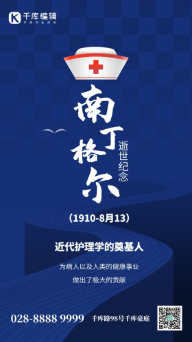 南丁格尔逝世纪念护士帽深蓝色创意手机海报