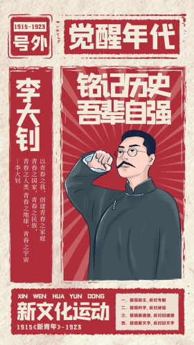 觉醒年代铭记历史红色民国大字报 手机海报