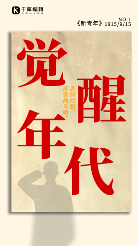 觉醒年代新青年红色,黄色民国风海报
